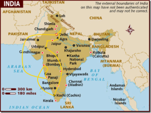 3 weeks of India travel - summary : India map with travel route